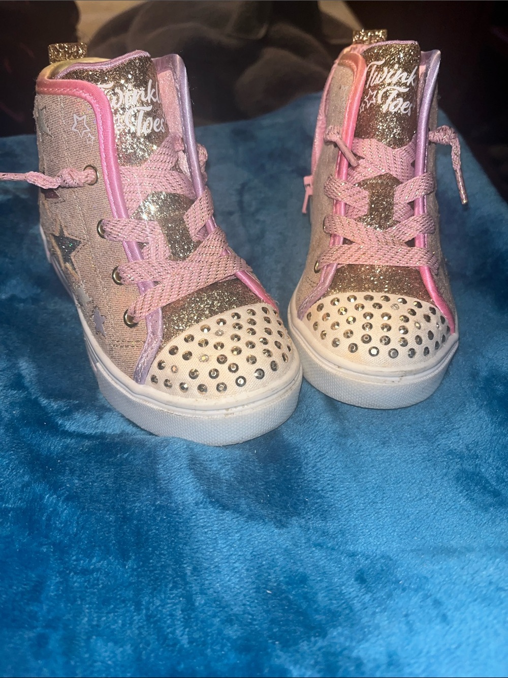 Skechers Kids Pink Glitter Light-up High-Top Sneakers with Gold Accents
